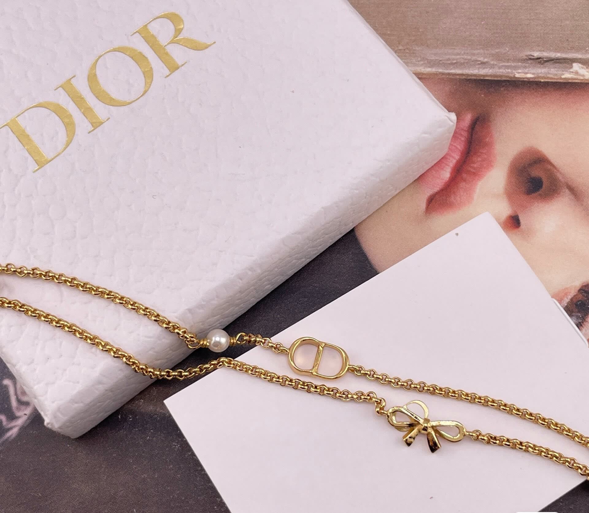 Dior Double 'CD' Logo Bracelet with Pearl