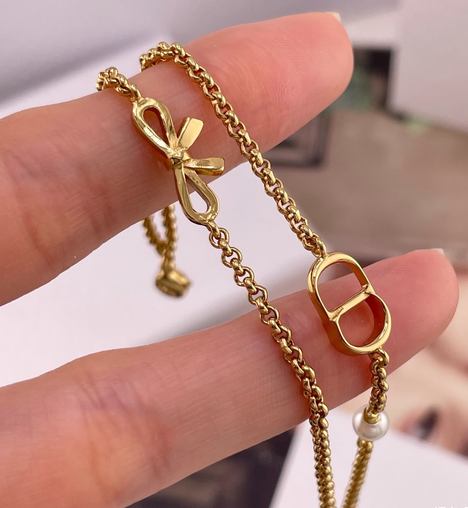 Dior Double 'CD' Logo Bracelet with Pearl