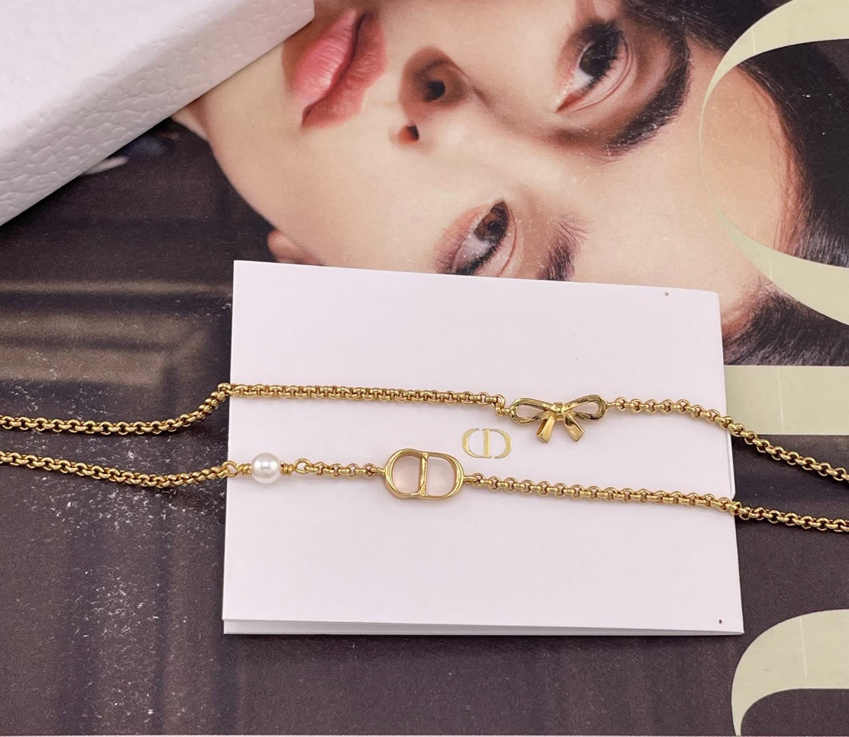 Dior Double 'CD' Logo Bracelet with Pearl