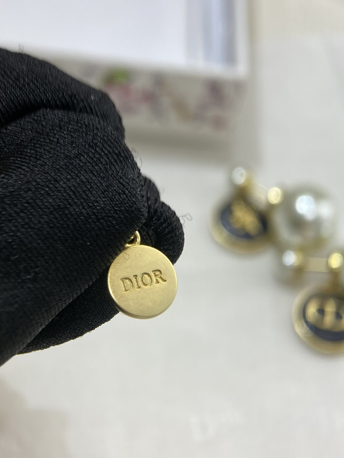 Dior Gold Tone Bracelet with Enamel and Pearl Accents