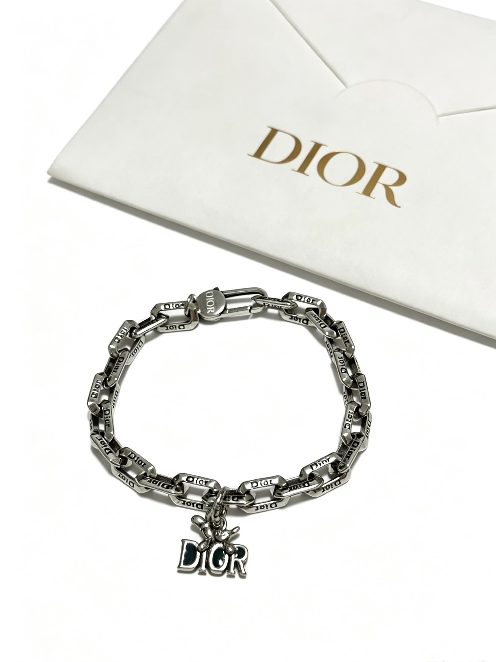 Dior Silver Tone Bracelet with Logo Charm Dior Silver Tone Bracelet with Logo Charm