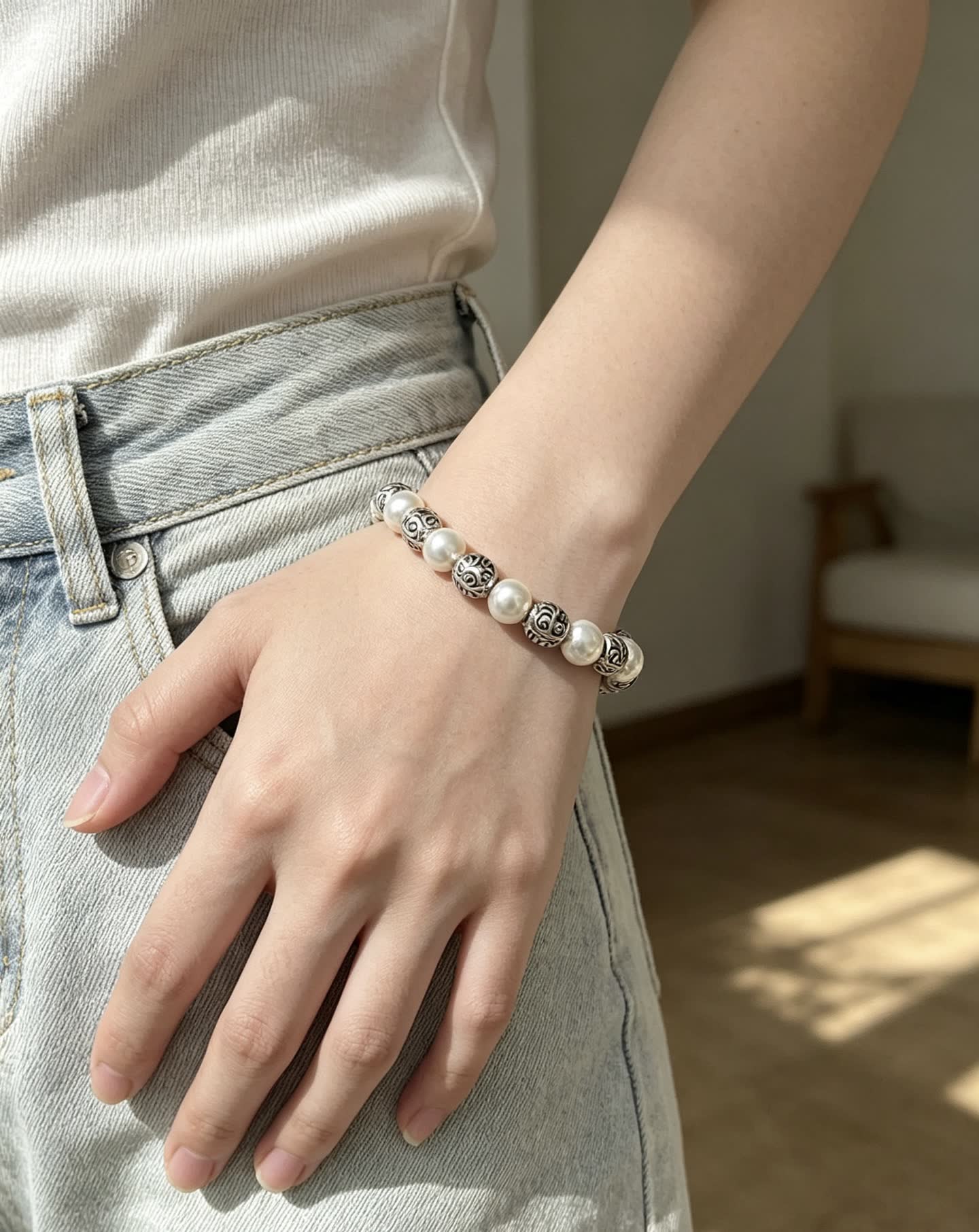 Dior Pearl and Metal Bead Bracelet