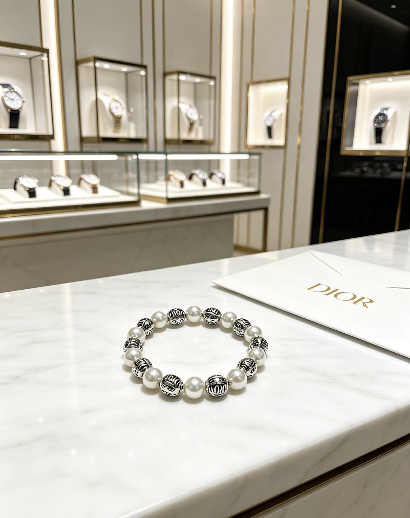 Dior Pearl and Metal Bead Bracelet