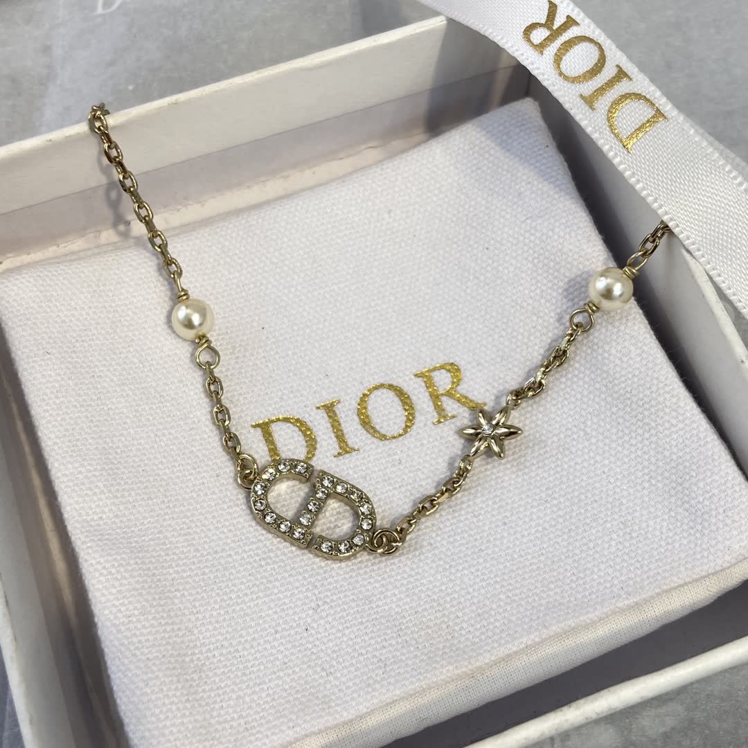 Dior Gold Tone Pearl & Crystal Bracelet