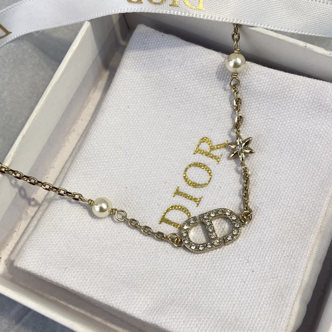 Dior Gold Tone Pearl & Crystal Bracelet