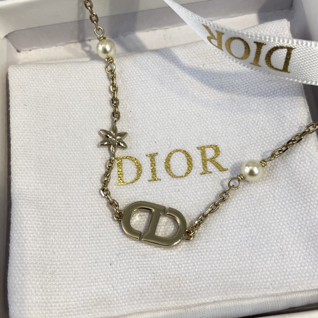 Dior Gold Tone Pearl & Crystal Bracelet