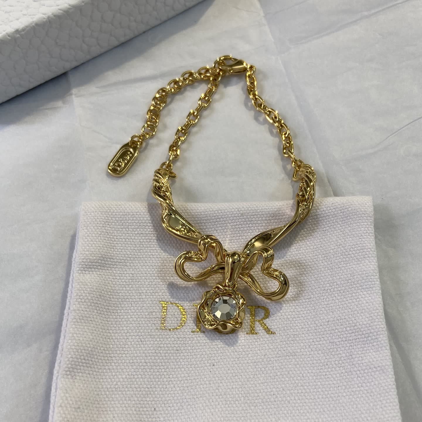 Dior Gold Tone Crystal Bow Bracelet Dior Gold Tone Crystal Bow Bracelet