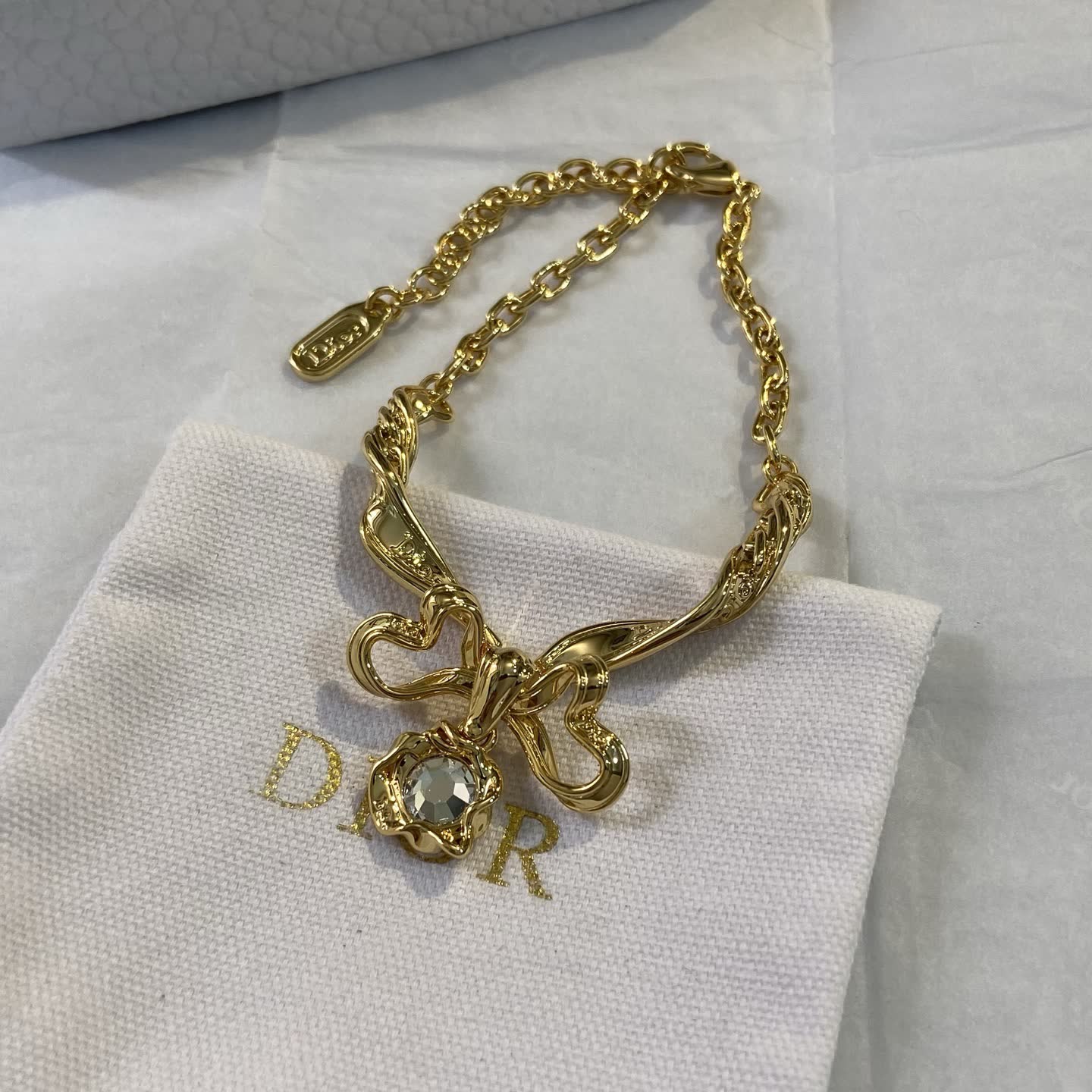 Dior Gold Tone Crystal Bow Bracelet