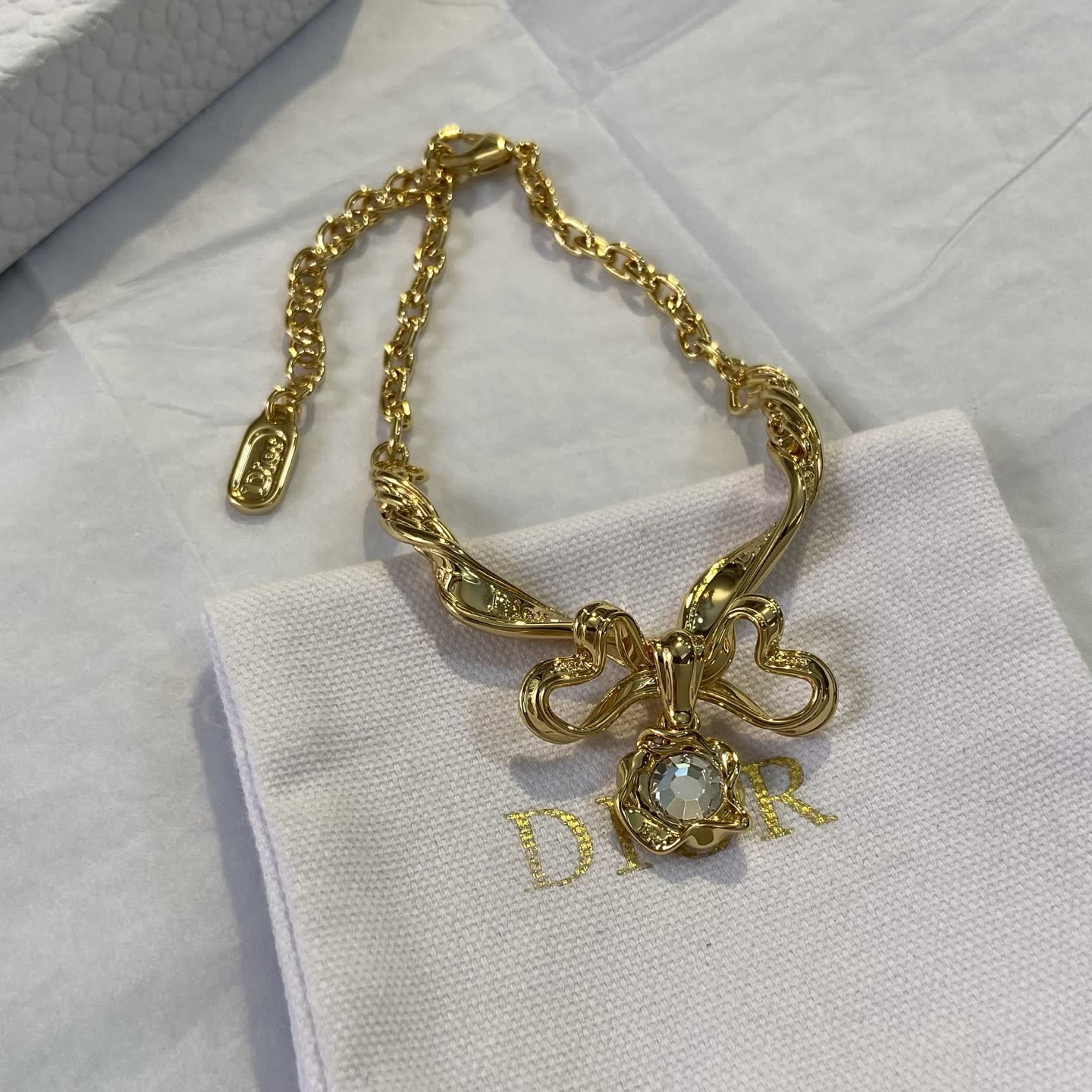 Dior Gold Tone Crystal Bow Bracelet