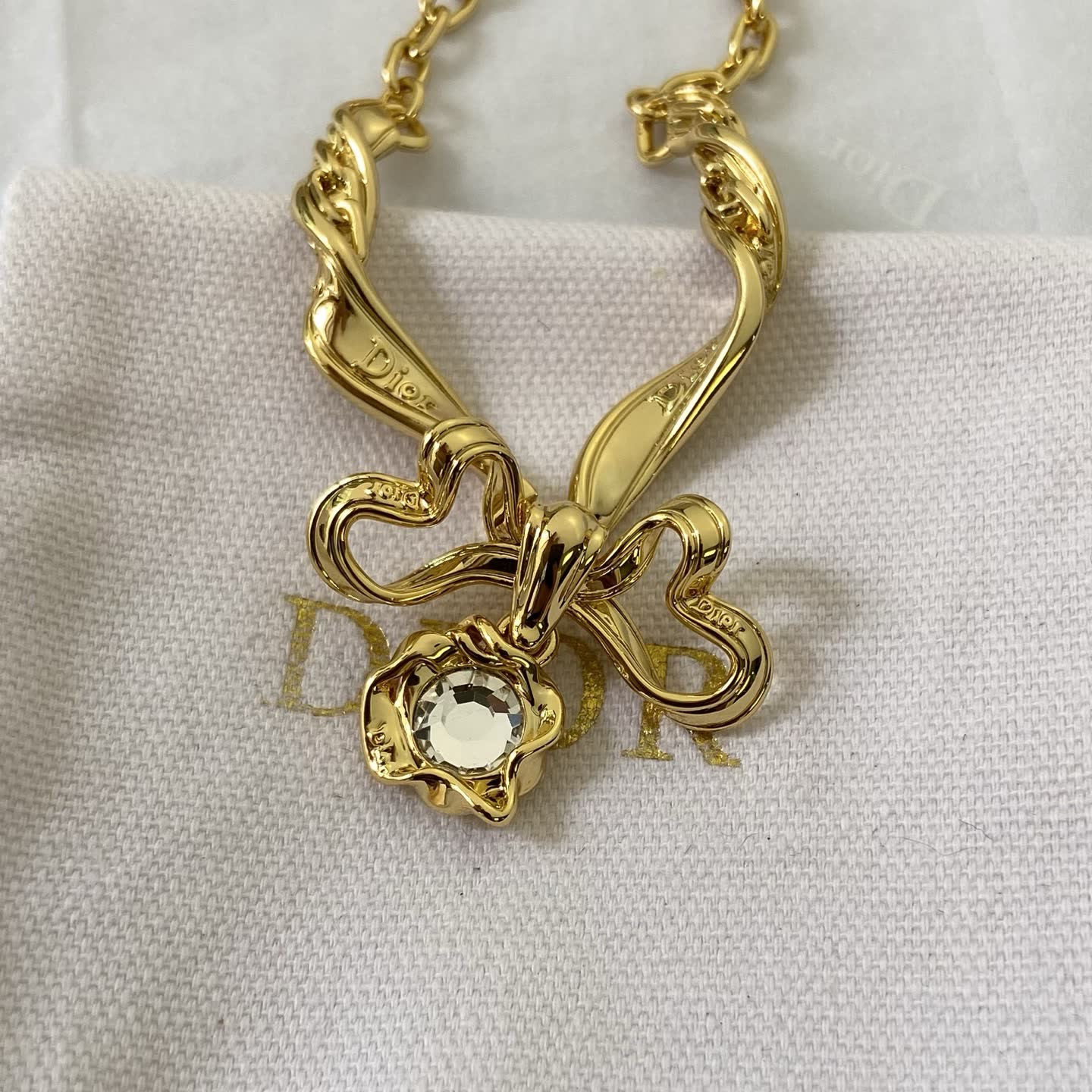 Dior Gold Tone Crystal Bow Bracelet