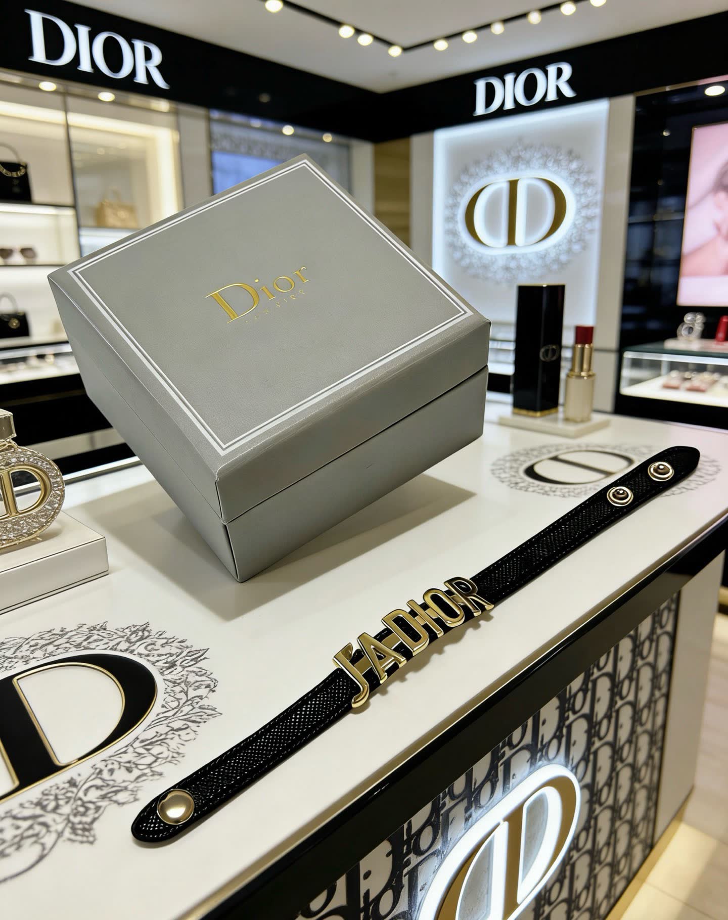 Dior Leather Bracelet with Metal Logo Dior Leather Bracelet with Metal Logo