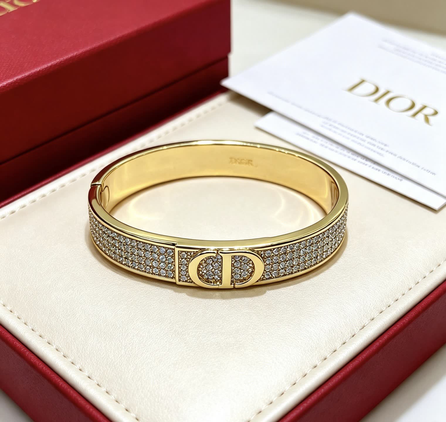 Dior Gold Tone Crystal Encrusted Cuff Bracelet Dior Gold Tone Crystal Encrusted Cuff Bracelet