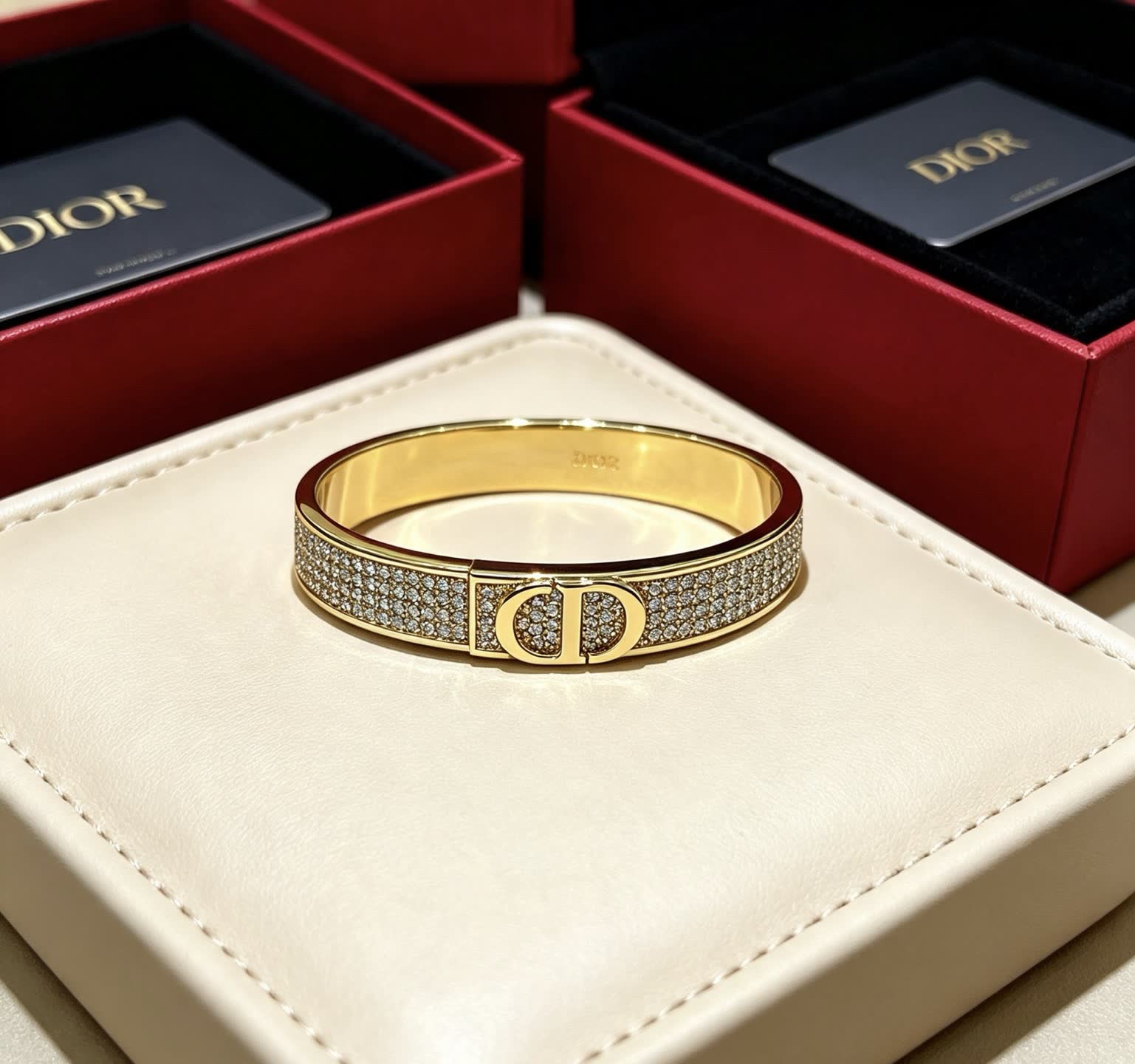Dior Gold Tone Crystal Encrusted Cuff Bracelet