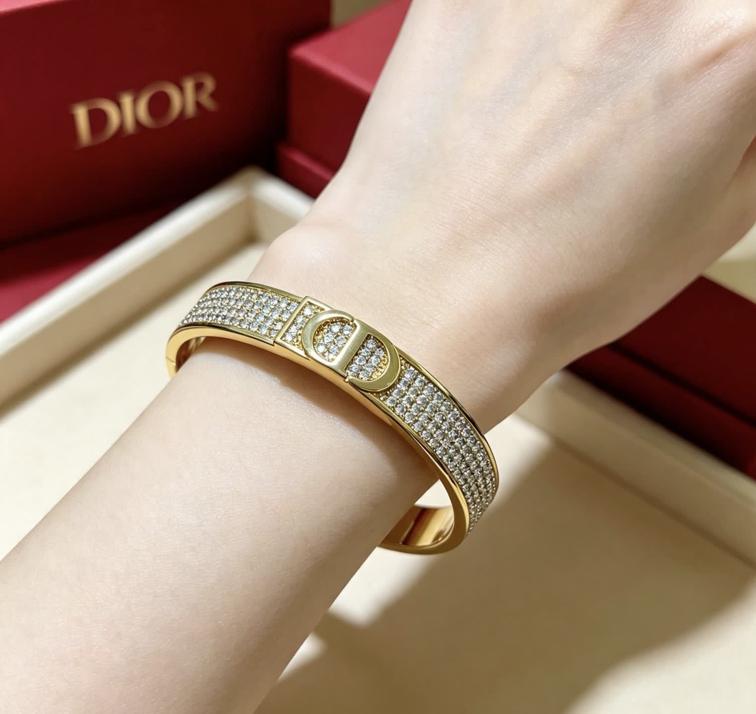 Dior Gold Tone Crystal Encrusted Cuff Bracelet