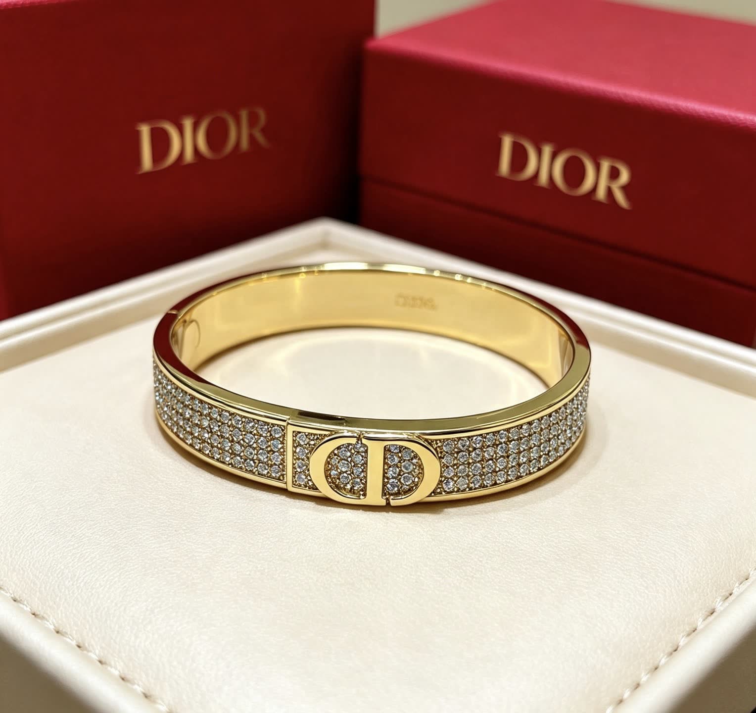Dior Gold Tone Crystal Encrusted Cuff Bracelet