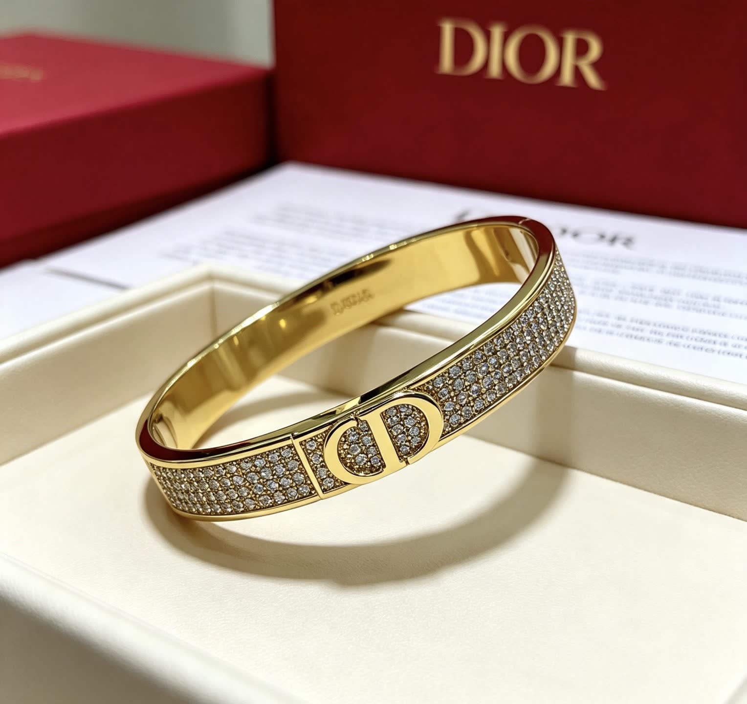 Dior Gold Tone Crystal Encrusted Cuff Bracelet