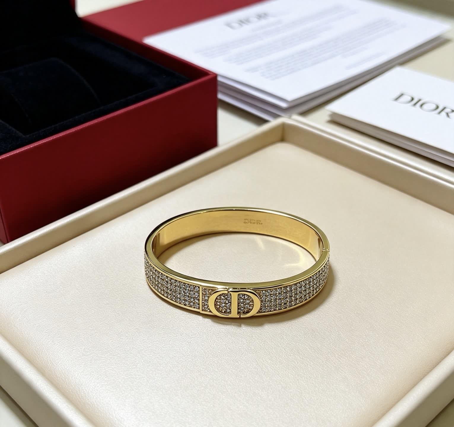 Dior Gold Tone Crystal Encrusted Cuff Bracelet