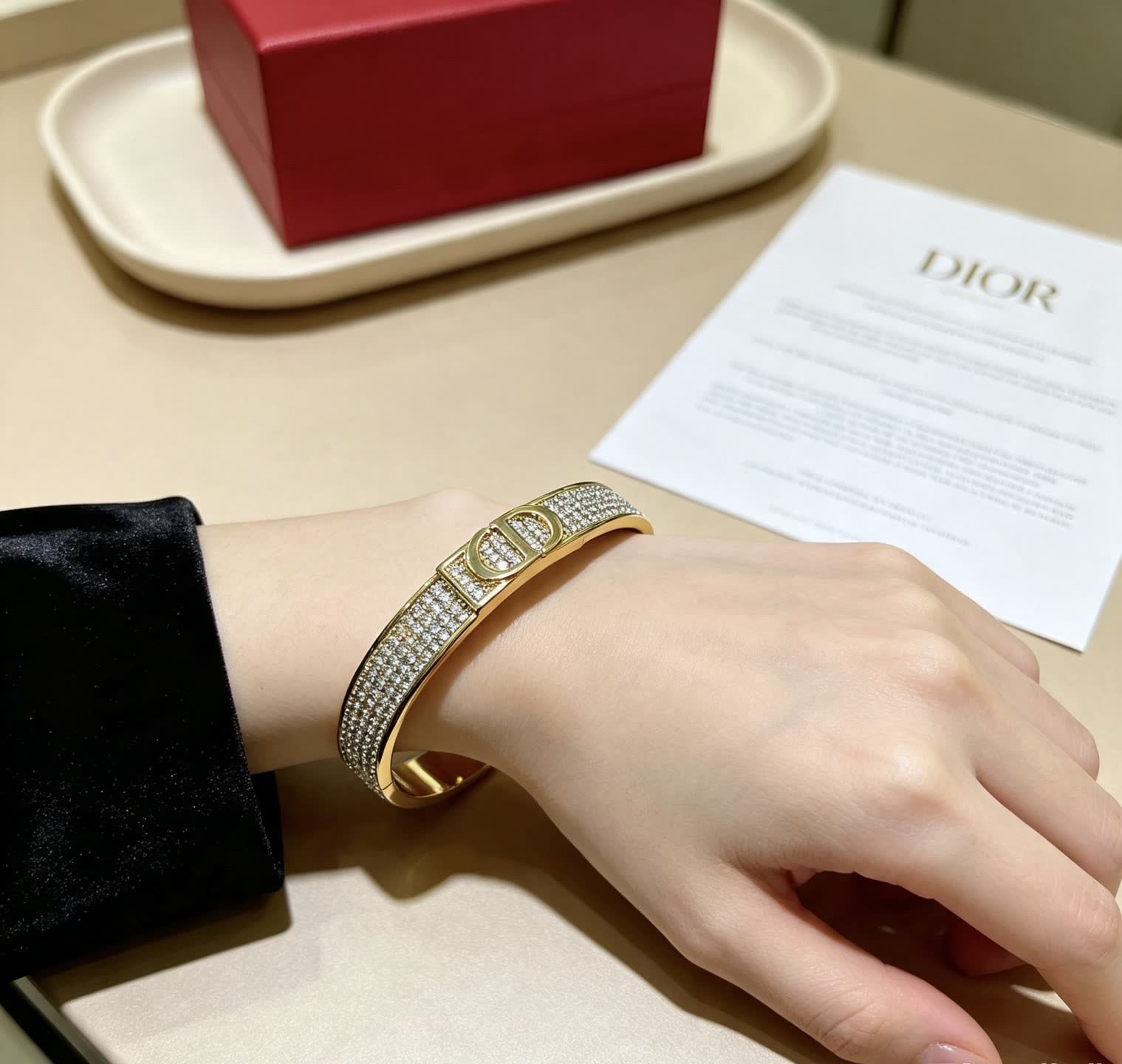 Dior Gold Tone Crystal Encrusted Cuff Bracelet