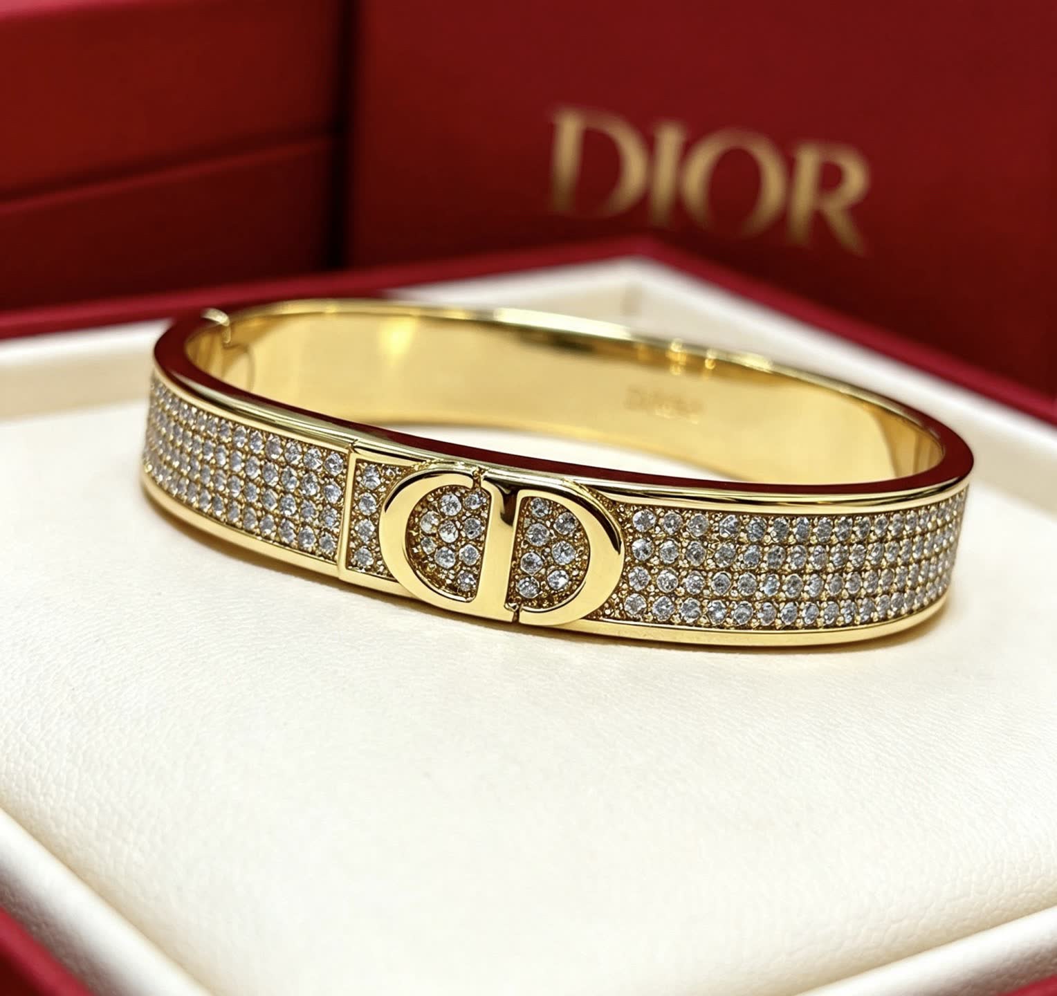 Dior Gold Tone Crystal Encrusted Cuff Bracelet