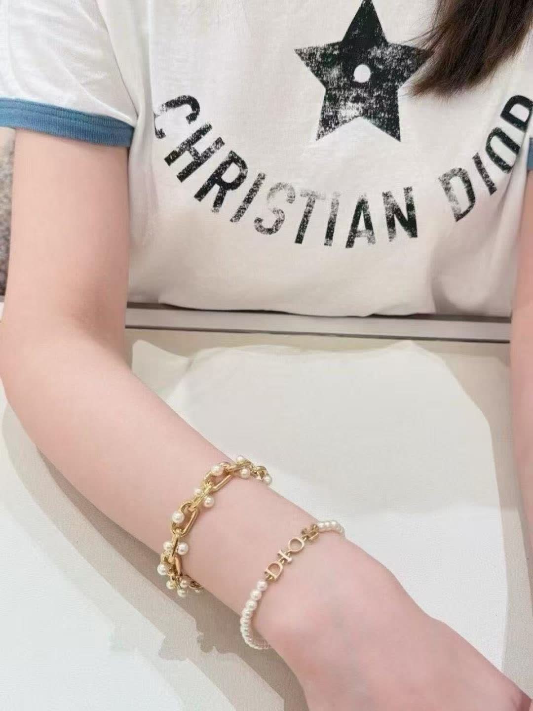Dior Pearl Bracelet with Logo