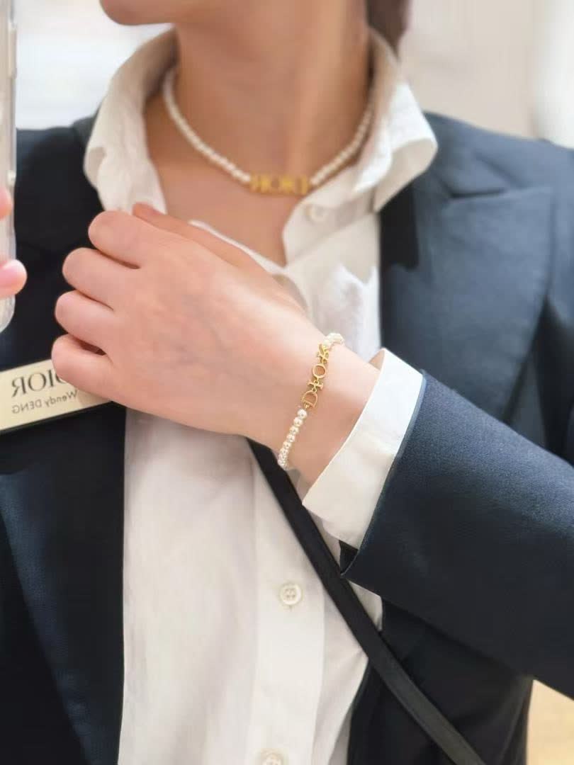 Dior Pearl Bracelet with Logo