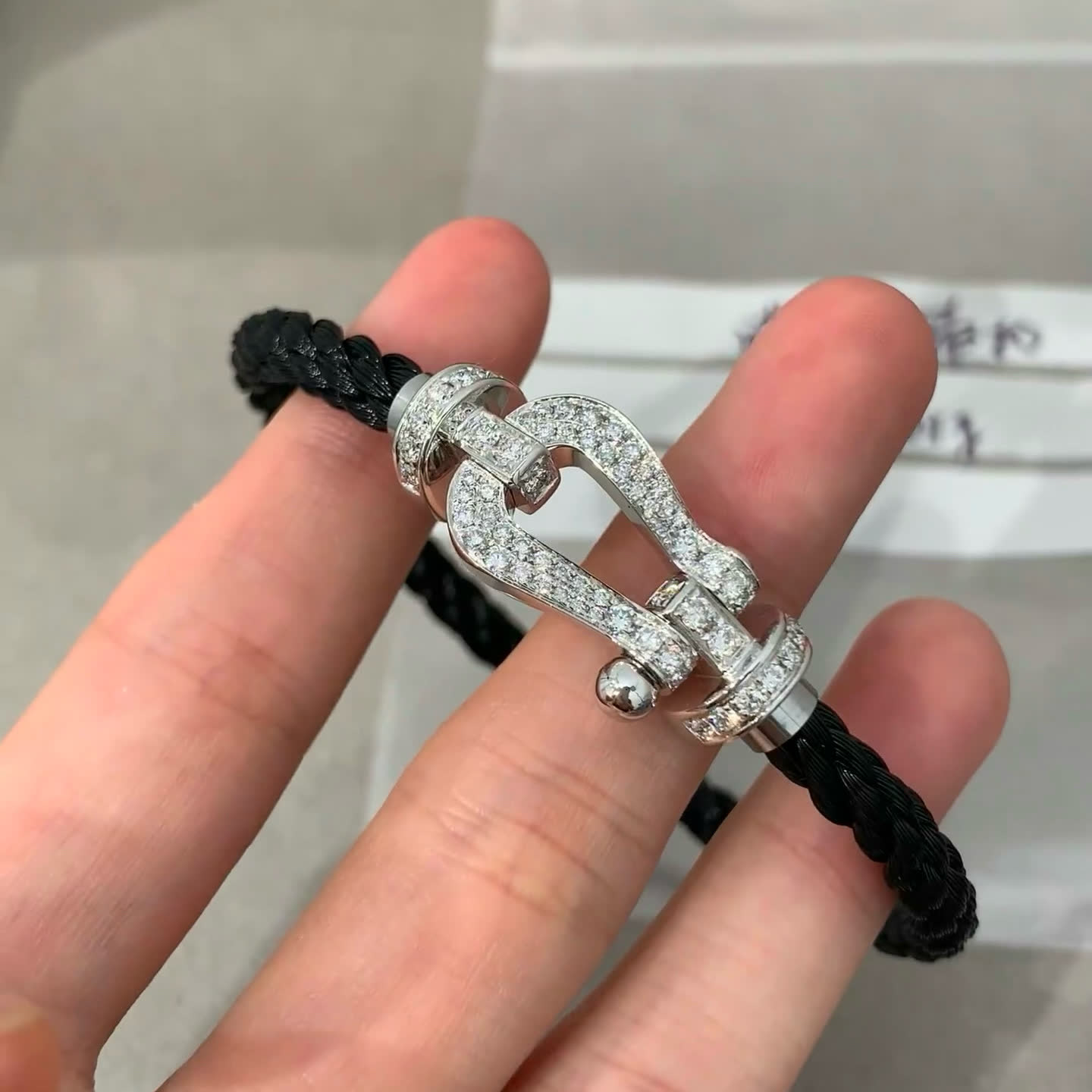 Hermes Silver Diamond-Encrusted Bracelet