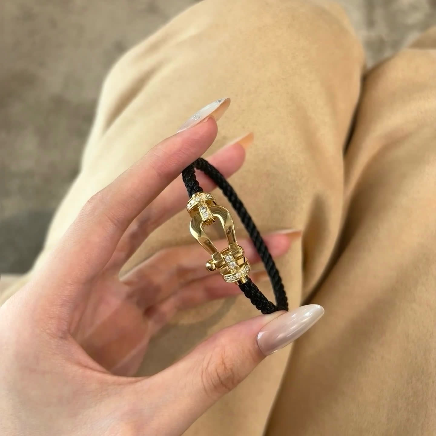 Hermes Gold-Plated Diamond Accent Horseshoe Charm Bracelet