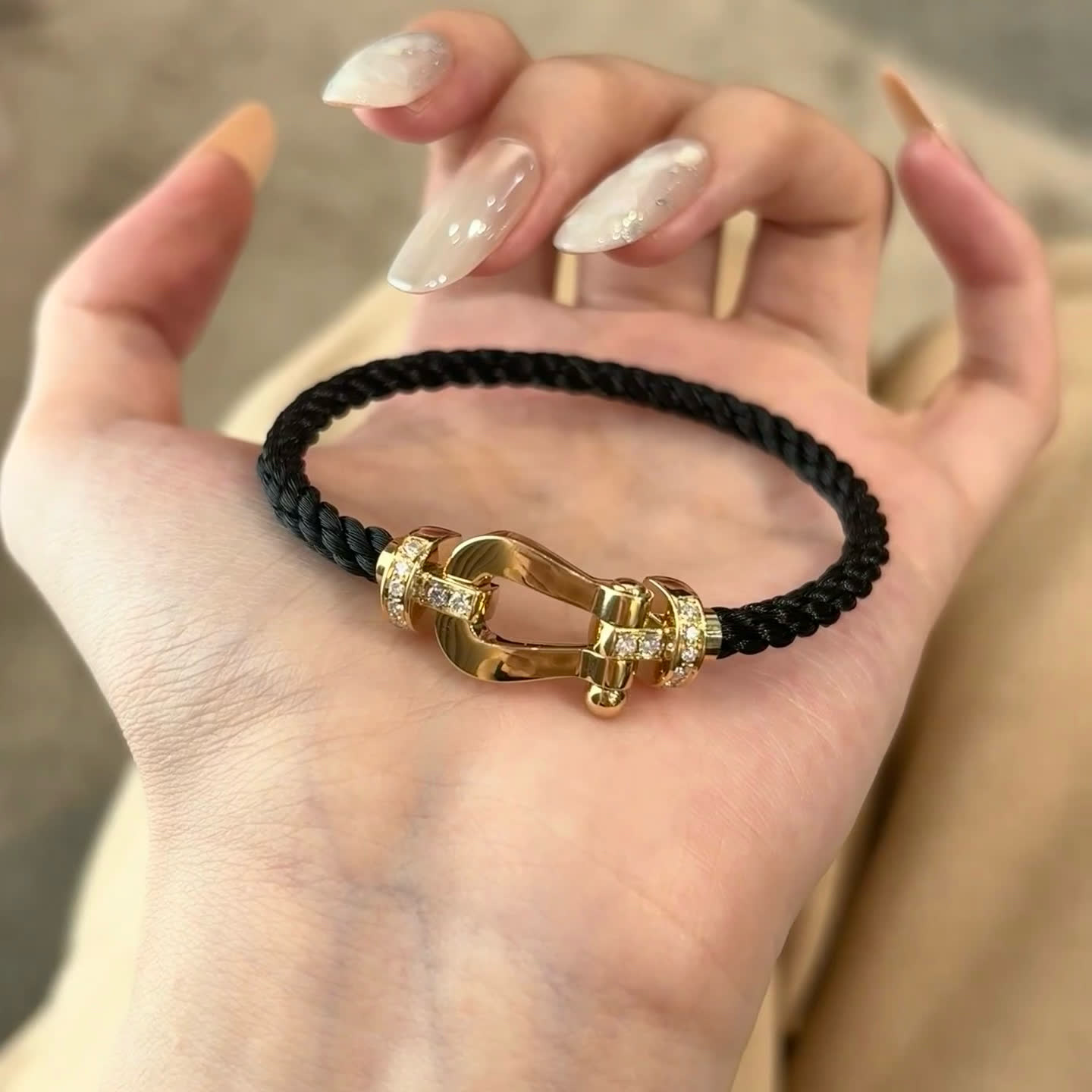 Hermes Gold-Plated Diamond Accent Horseshoe Charm Bracelet