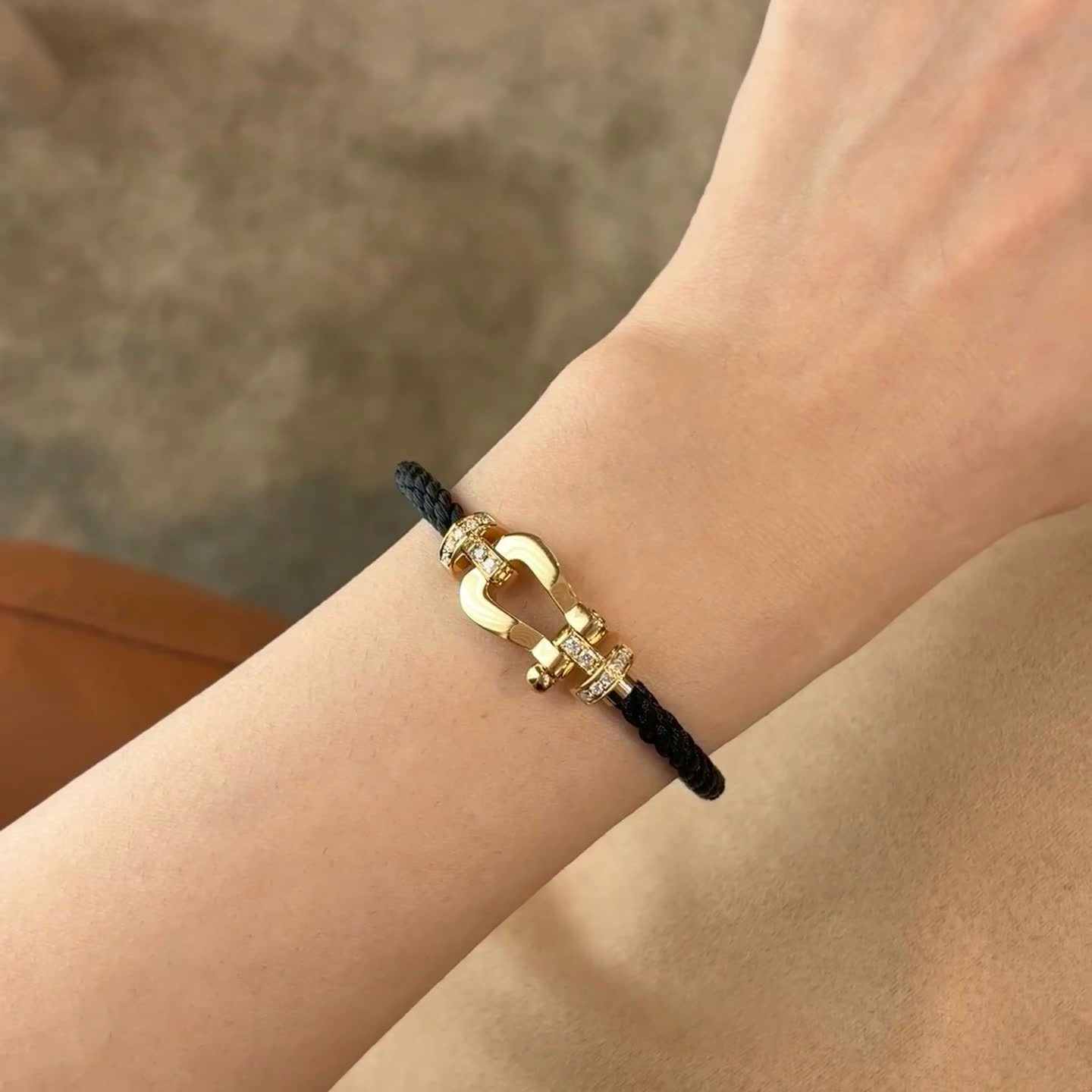 Hermes Gold-Plated Diamond Accent Horseshoe Charm Bracelet