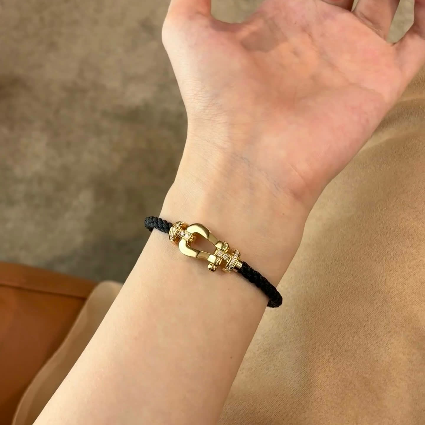 Hermes Gold-Plated Diamond Accent Horseshoe Charm Bracelet