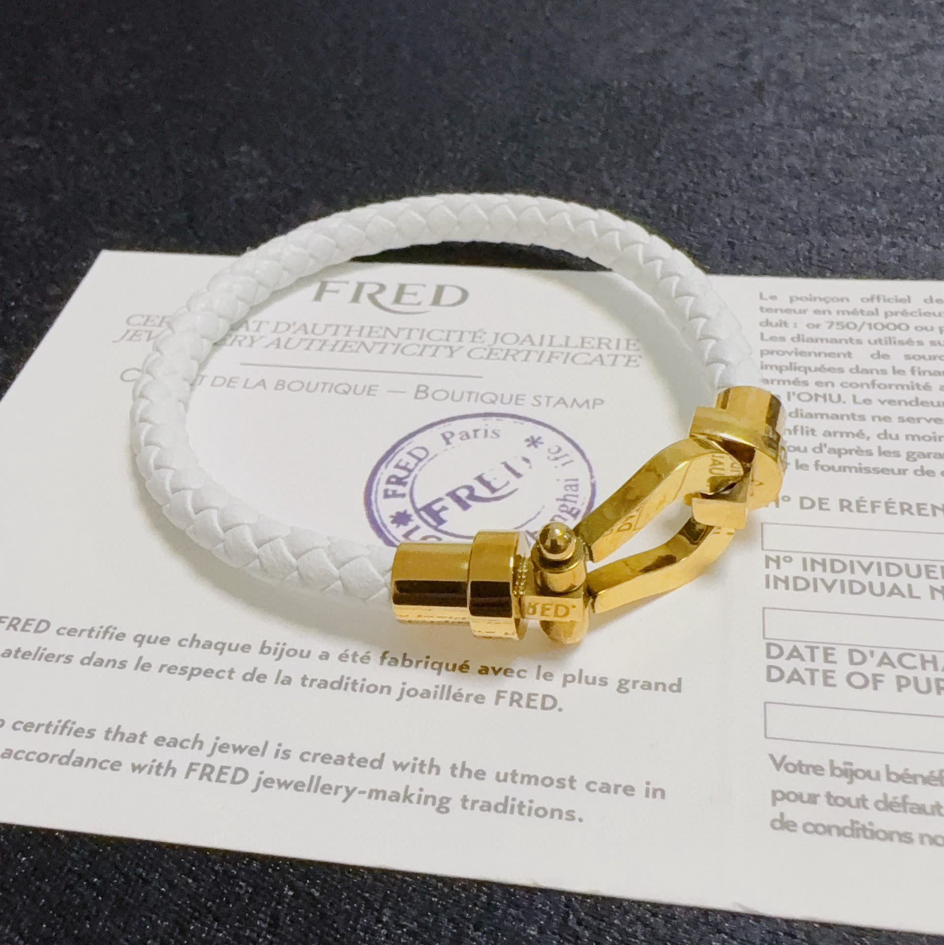 FRED White Rope Bracelet with Gold Clasp