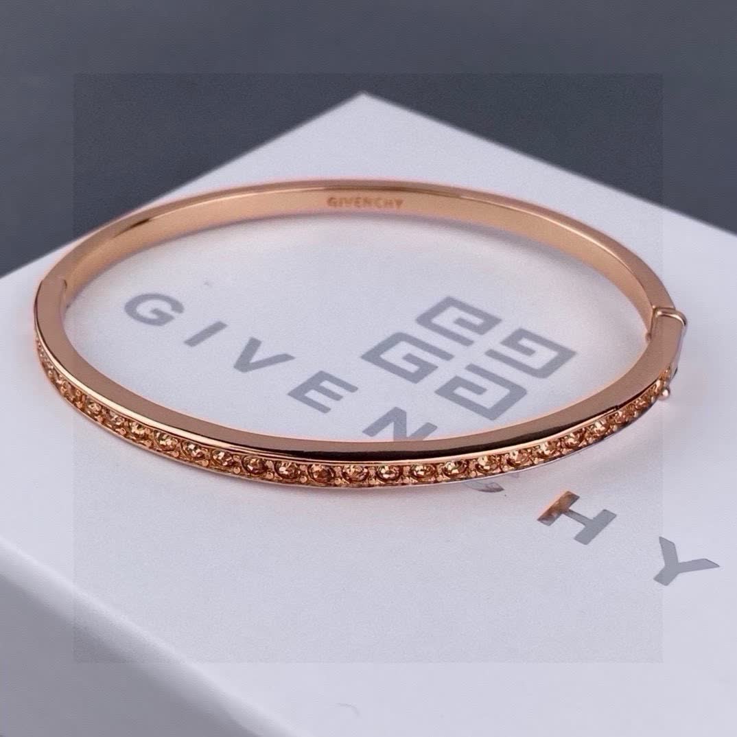 Givenchy Rose Gold Bangle Bracelet with Brown Stones
