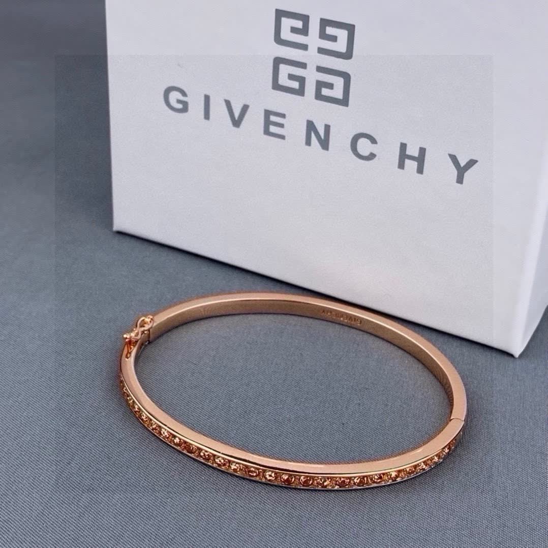 Givenchy Rose Gold Bangle Bracelet with Brown Stones