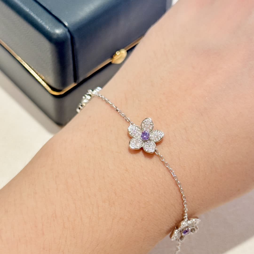 Graff Elegant Silver Flower Bracelet with Purple Stones