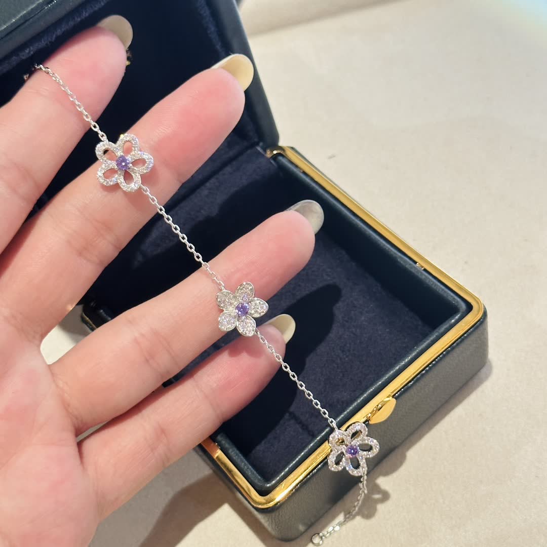 Graff Elegant Silver Flower Bracelet with Purple Stones