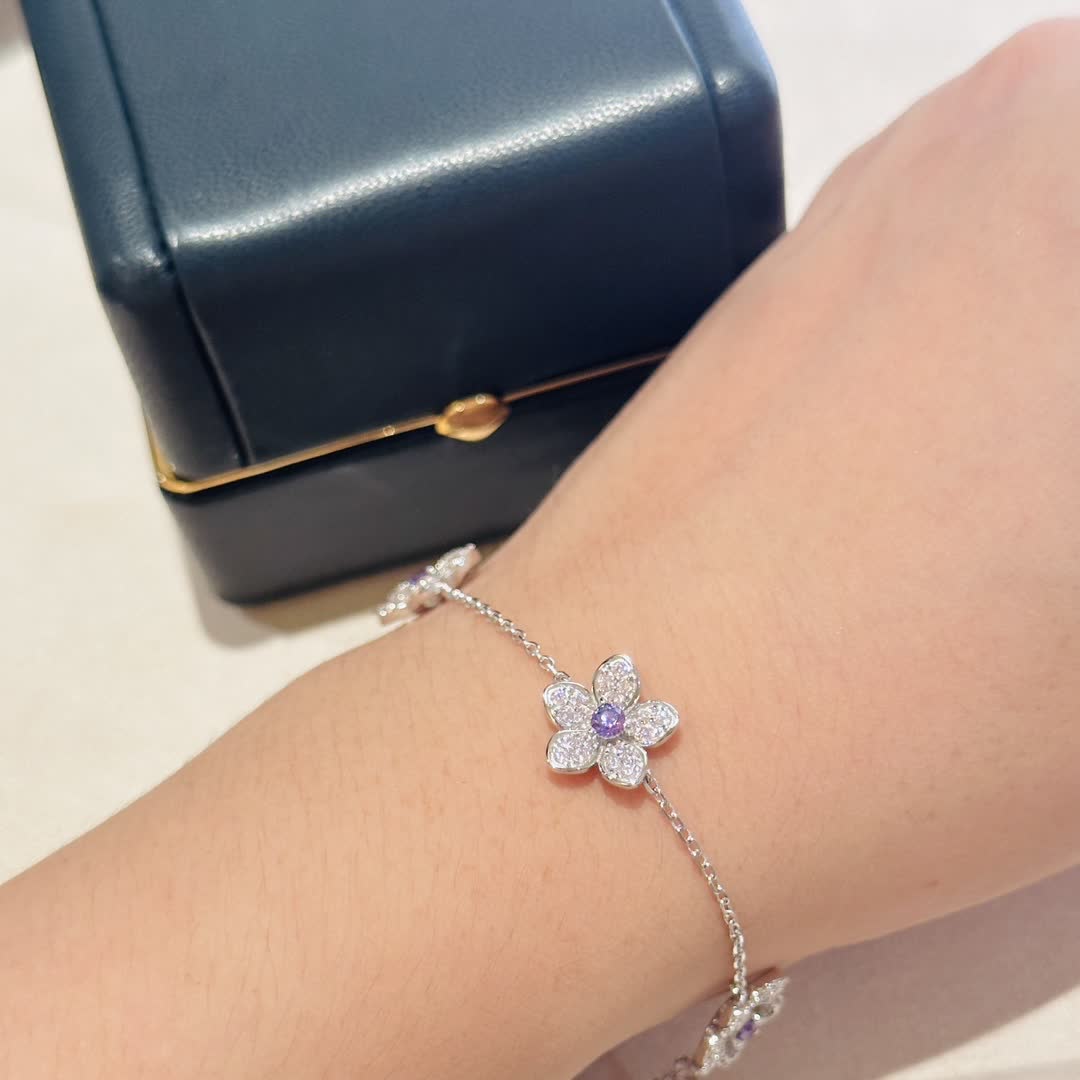 Graff Elegant Silver Flower Bracelet with Purple Stones