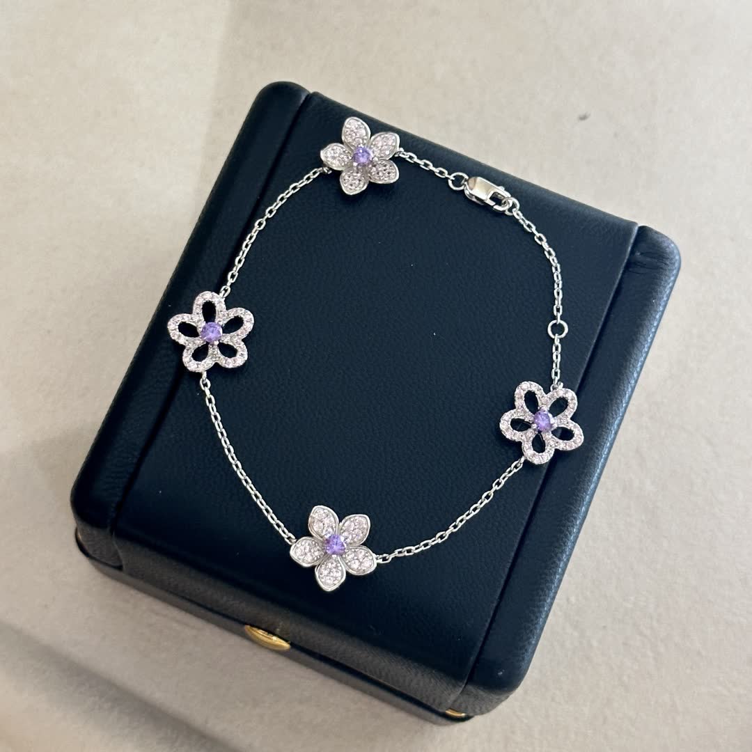 Graff Elegant Silver Flower Bracelet with Purple Stones