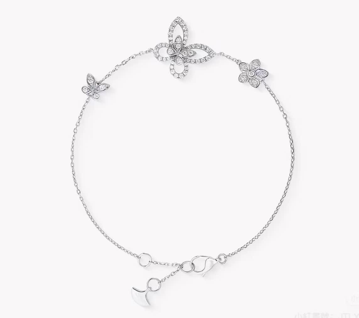 Graff Silver Diamond Butterfly and Flower Bracelet