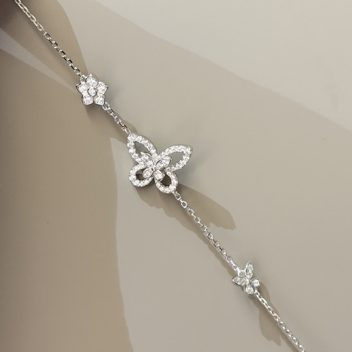 Graff Silver Diamond Butterfly and Flower Bracelet
