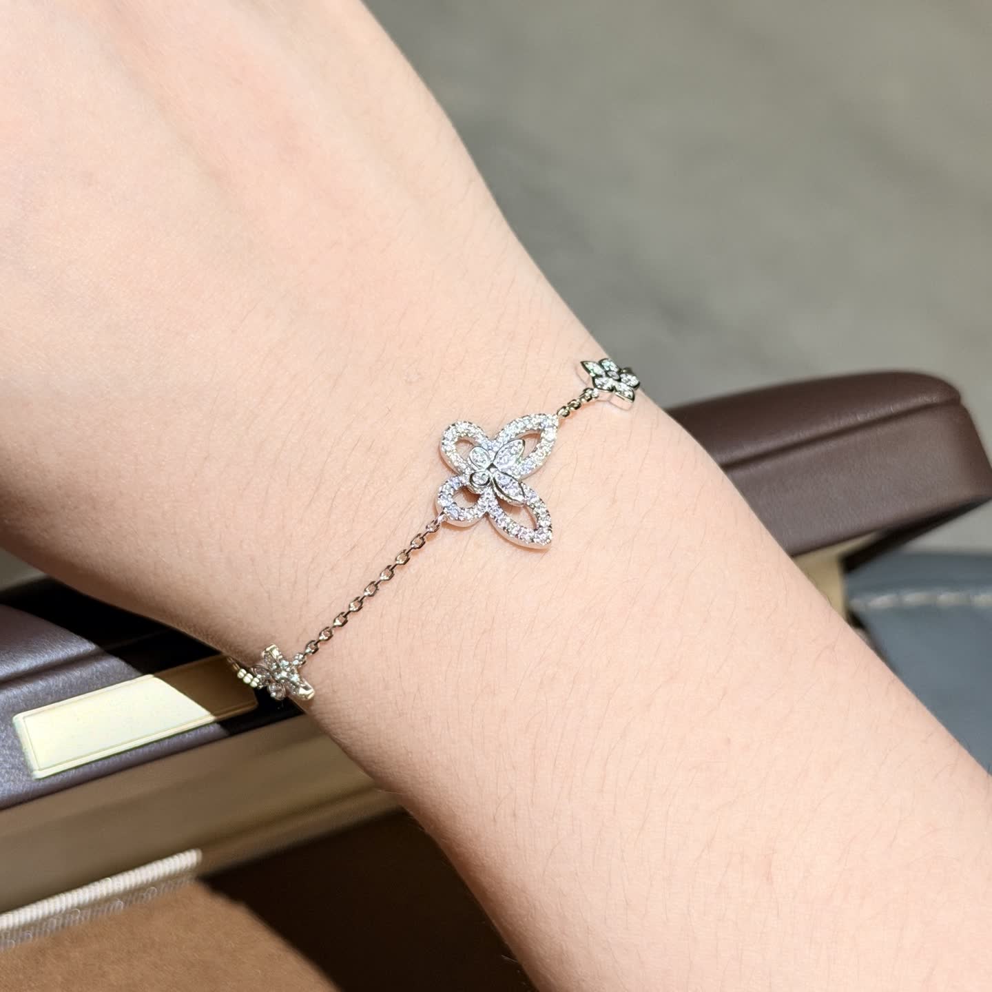 Graff Silver Diamond Butterfly and Flower Bracelet