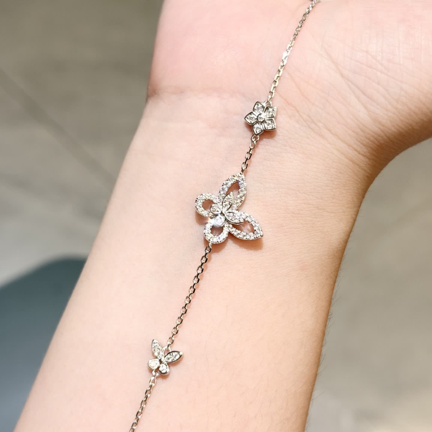 Graff Silver Diamond Butterfly and Flower Bracelet