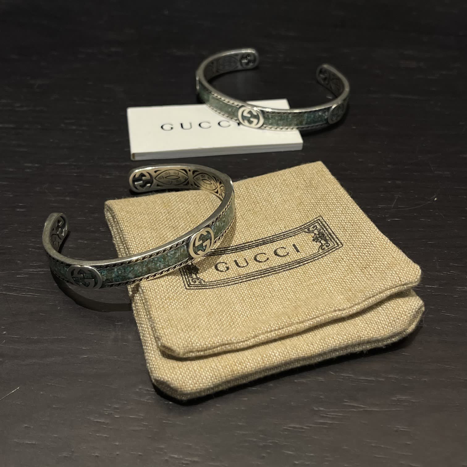 Gucci Silver and Green Stone Bracelet