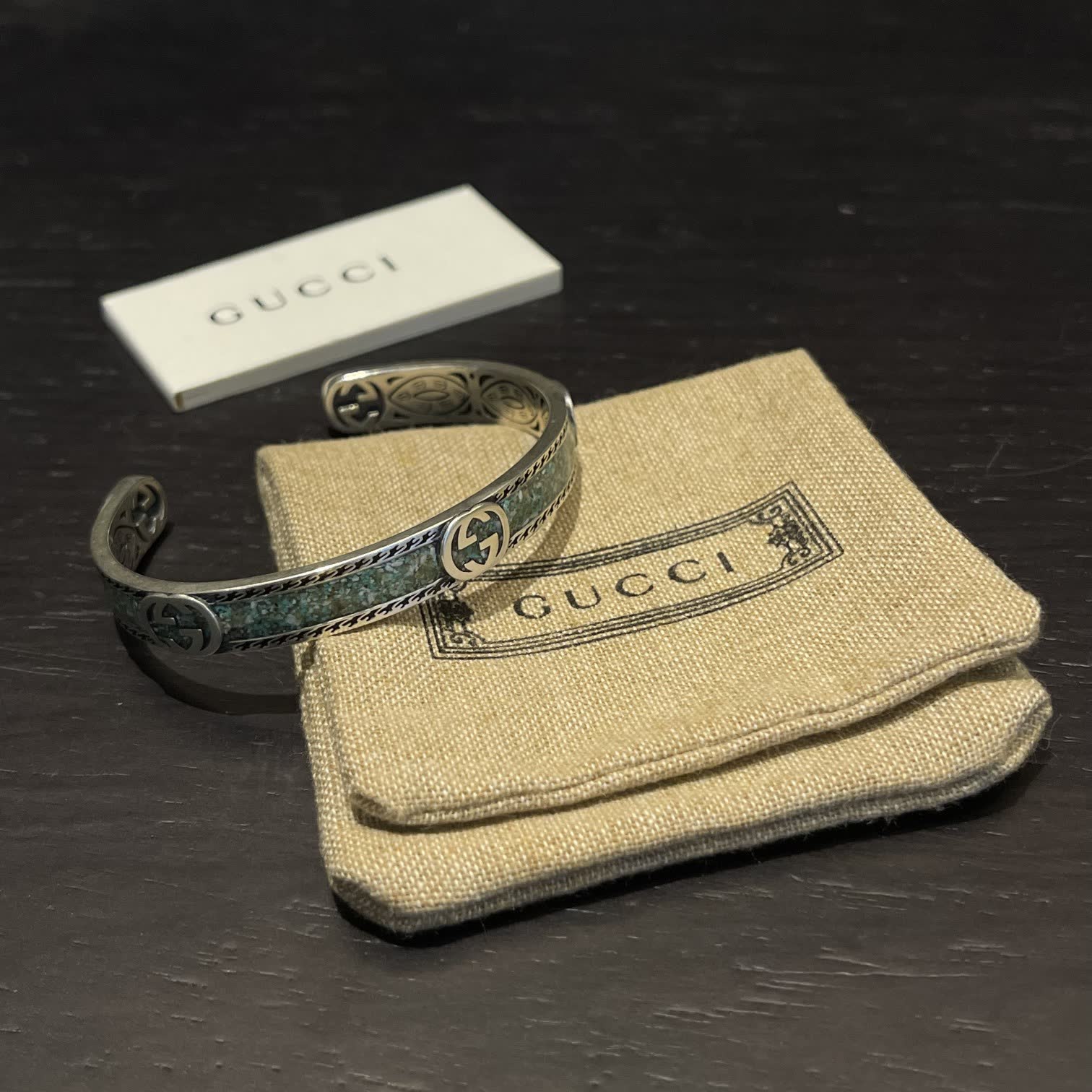 Gucci Silver and Green Stone Bracelet-500760