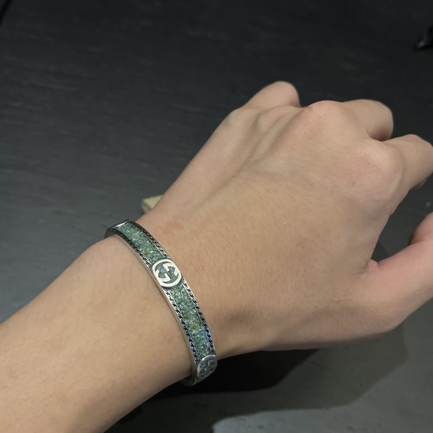 Gucci Silver and Green Stone Bracelet-500760