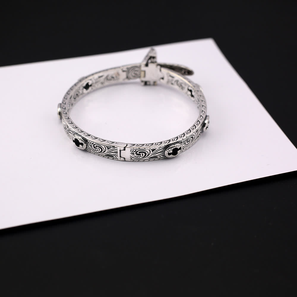 Gucci Silver Blue Enamel Tiger Bracelet