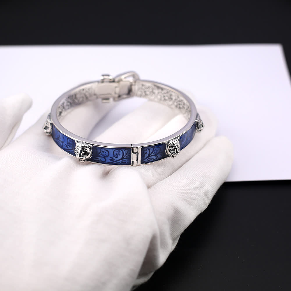Gucci Silver Blue Enamel Tiger Bracelet