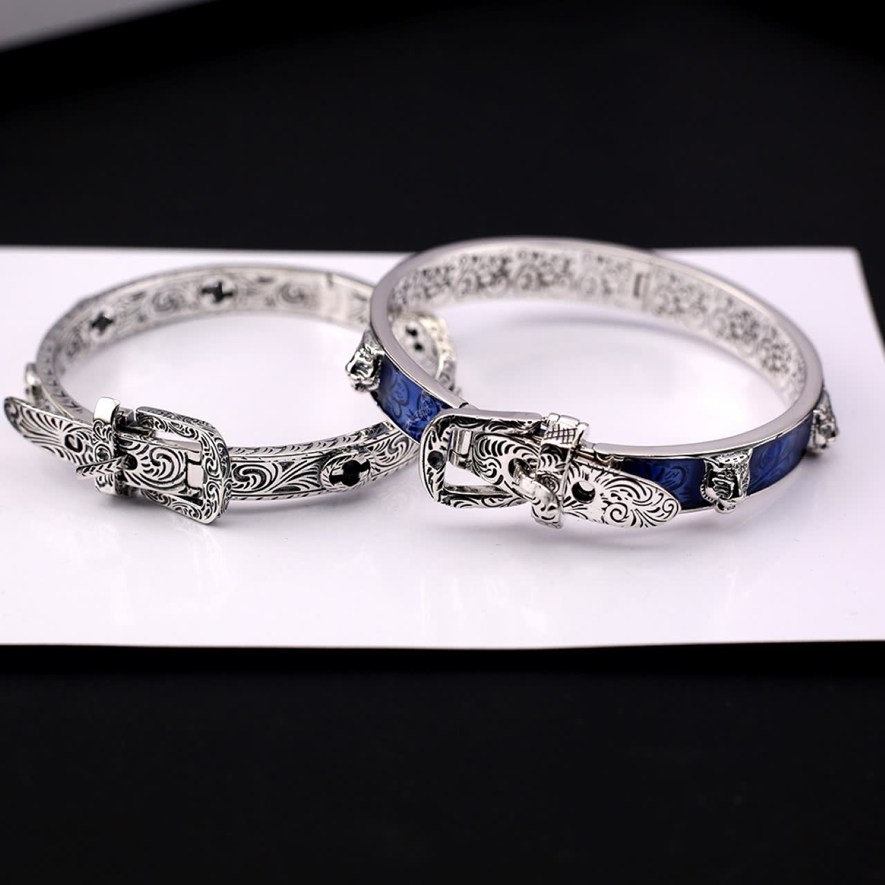 Gucci Silver Blue Enamel Tiger Bracelet