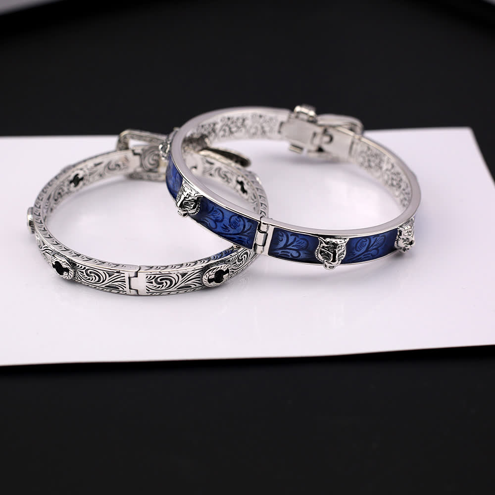 Gucci Silver Blue Enamel Tiger Bracelet