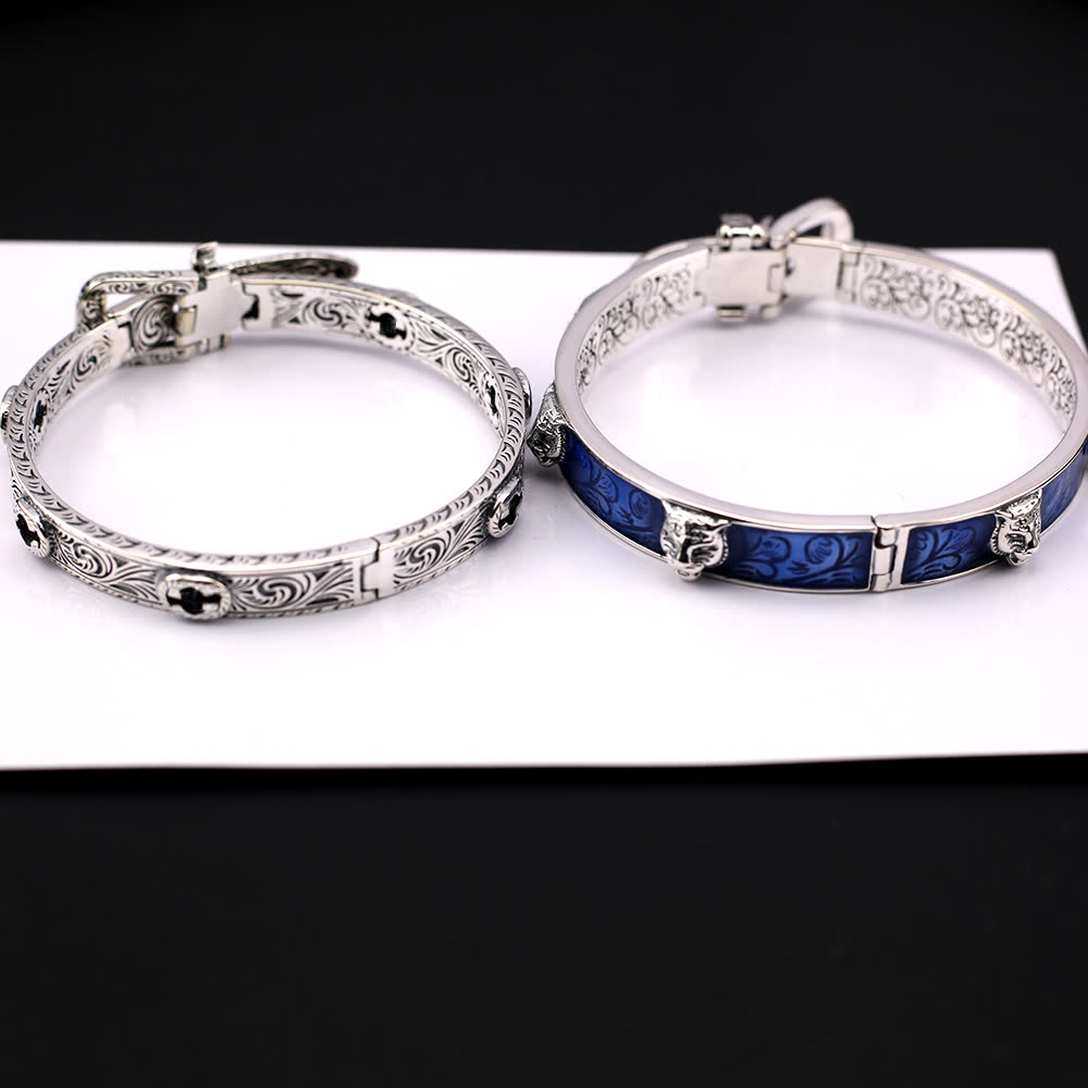 Gucci Silver Blue Enamel Tiger Bracelet