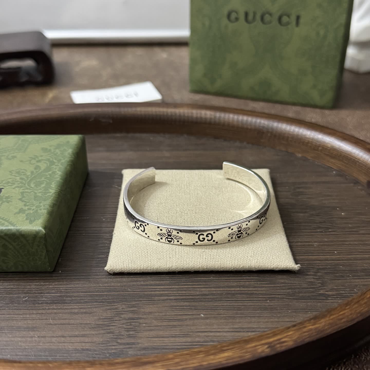 Gucci Bee Motif Silver Cuff Bracelet